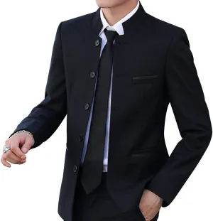 Men Casual Suit Blazer Jackets Stand Collar Business Sport Coats Jacket Slim Fit Button Solid Chinese Tunic Suits Prom