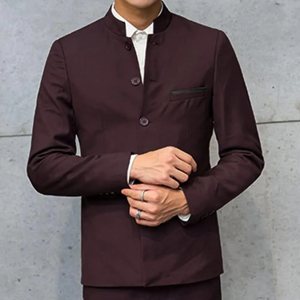 Men Casual Suit Blazer Jackets Stand Collar Business Sport Coats Jacket Slim Fit Button Solid Chinese Tunic Suits Prom