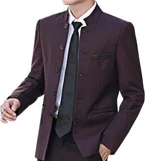 Men Casual Suit Blazer Jackets Stand Collar Business Sport Coats Jacket Slim Fit Button Solid Chinese Tunic Suits Prom