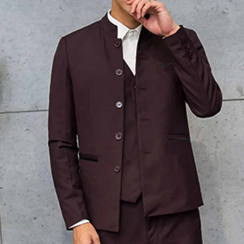 Men Casual Suit Blazer Jackets Stand Collar Business Sport Coats Jacket Slim Fit Button Solid Chinese Tunic Suits Prom