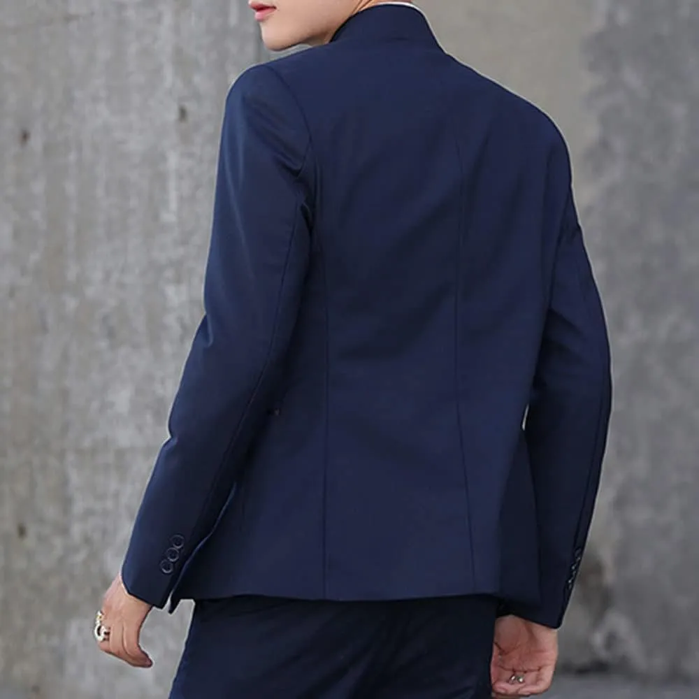 Men Casual Suit Blazer Jackets Stand Collar Business Sport Coats Jacket Slim Fit Button Solid Chinese Tunic Suits Prom