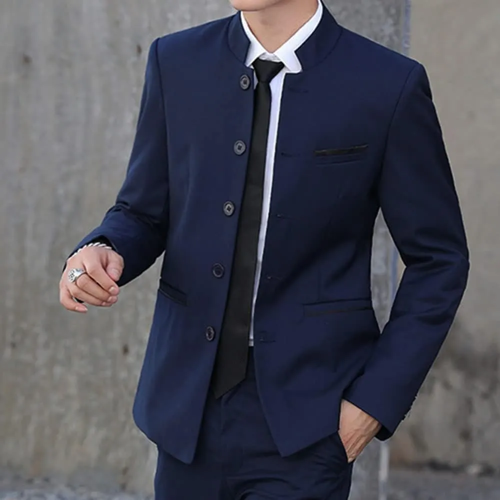 Men Casual Suit Blazer Jackets Stand Collar Business Sport Coats Jacket Slim Fit Button Solid Chinese Tunic Suits Prom