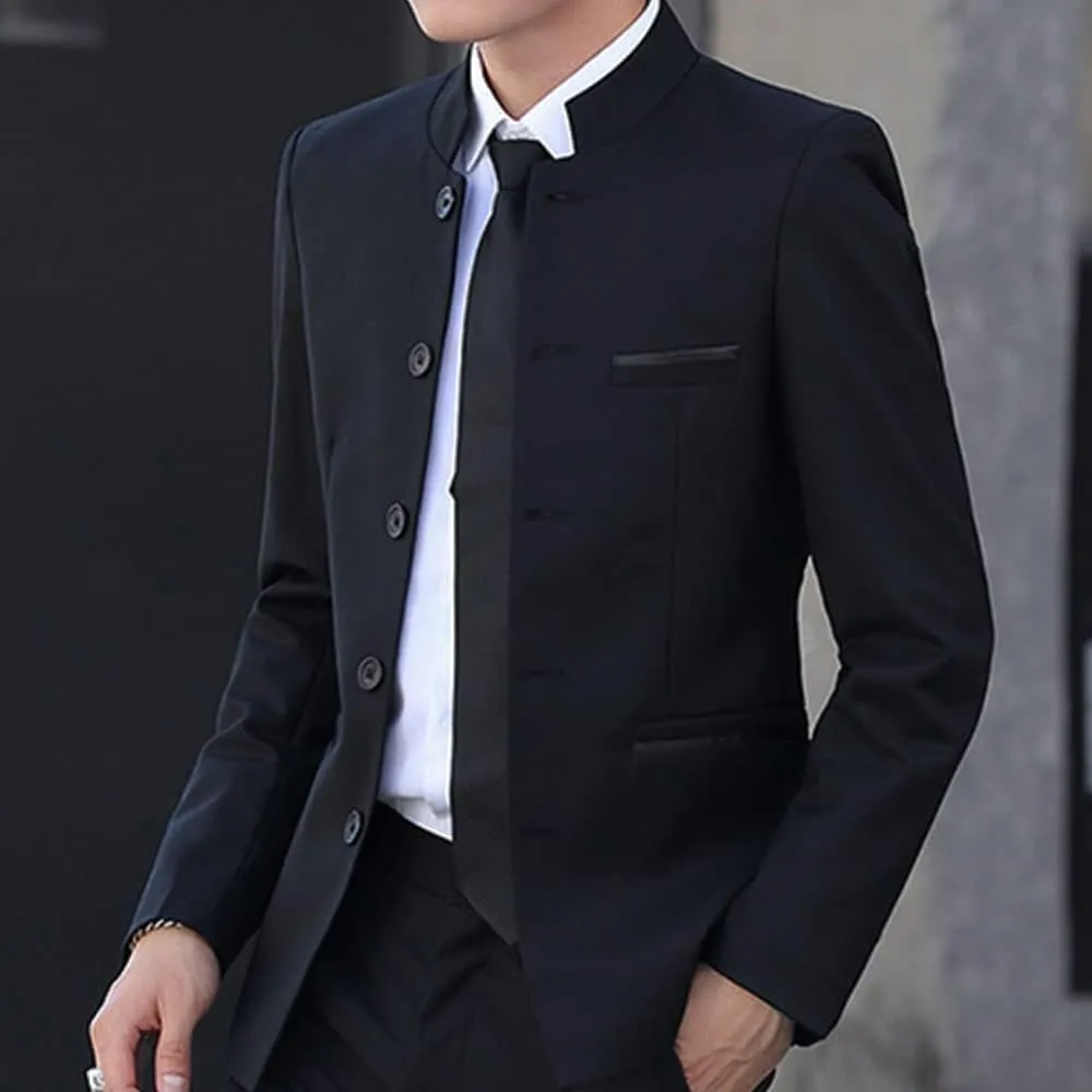 Men Casual Suit Blazer Jackets Stand Collar Business Sport Coats Jacket Slim Fit Button Solid Chinese Tunic Suits Prom