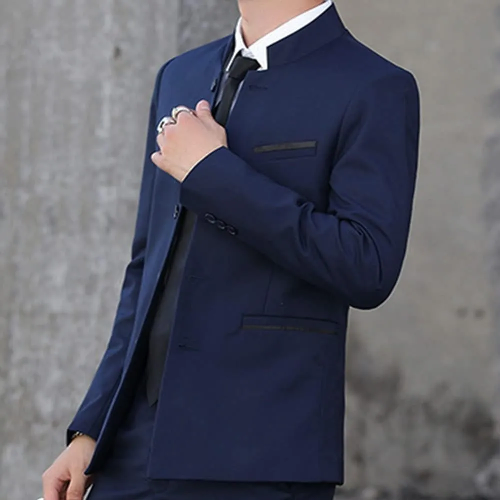 Men Casual Suit Blazer Jackets Stand Collar Business Sport Coats Jacket Slim Fit Button Solid Chinese Tunic Suits Prom