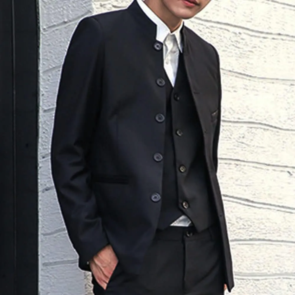 Men Casual Suit Blazer Jackets Stand Collar Business Sport Coats Jacket Slim Fit Button Solid Chinese Tunic Suits Prom