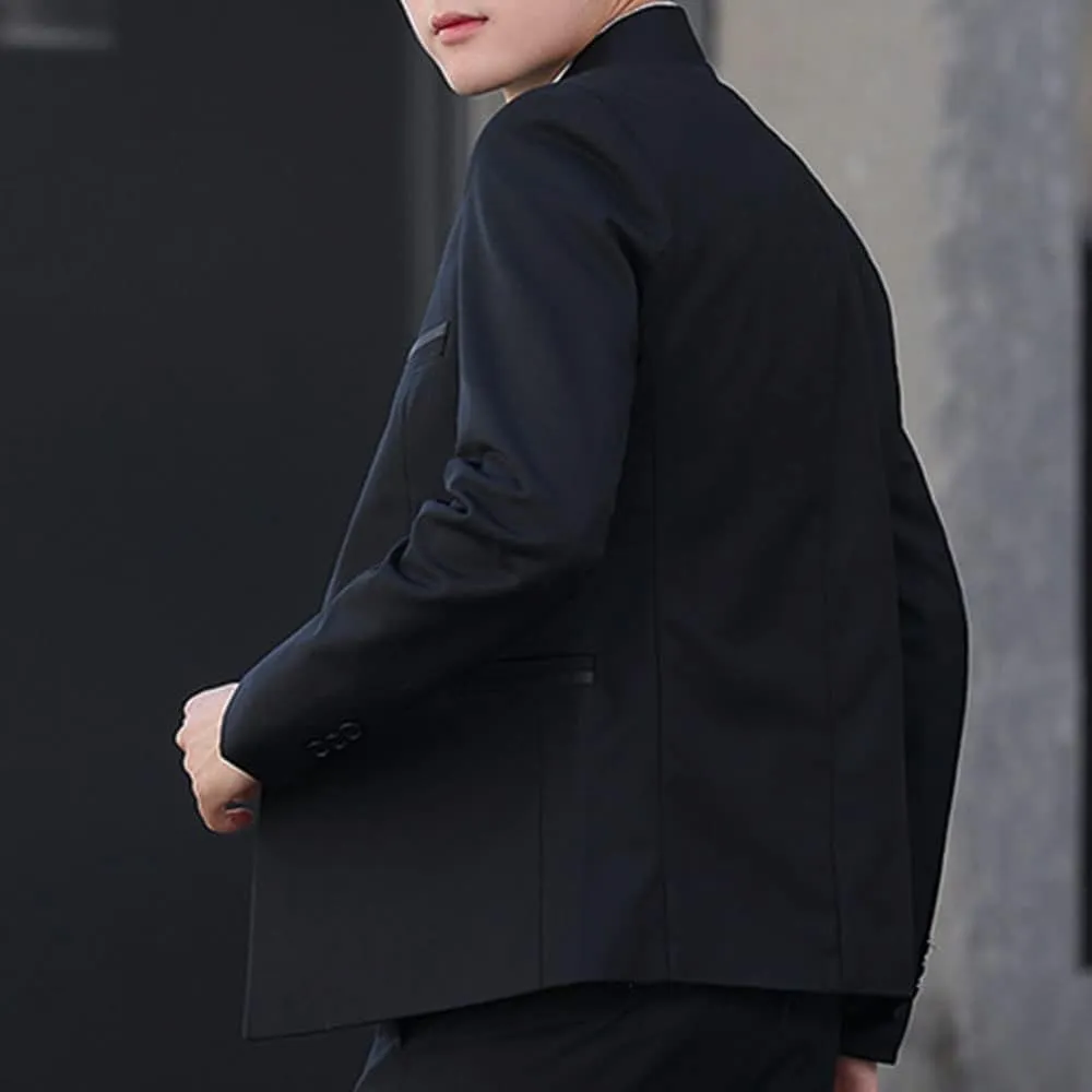 Men Casual Suit Blazer Jackets Stand Collar Business Sport Coats Jacket Slim Fit Button Solid Chinese Tunic Suits Prom