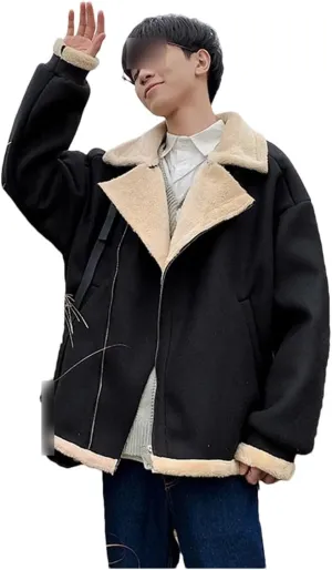 Men Loose Casual Parkas Lambs Wool Trench Coats Thickening Cashmere Cotton-Padded Clothes