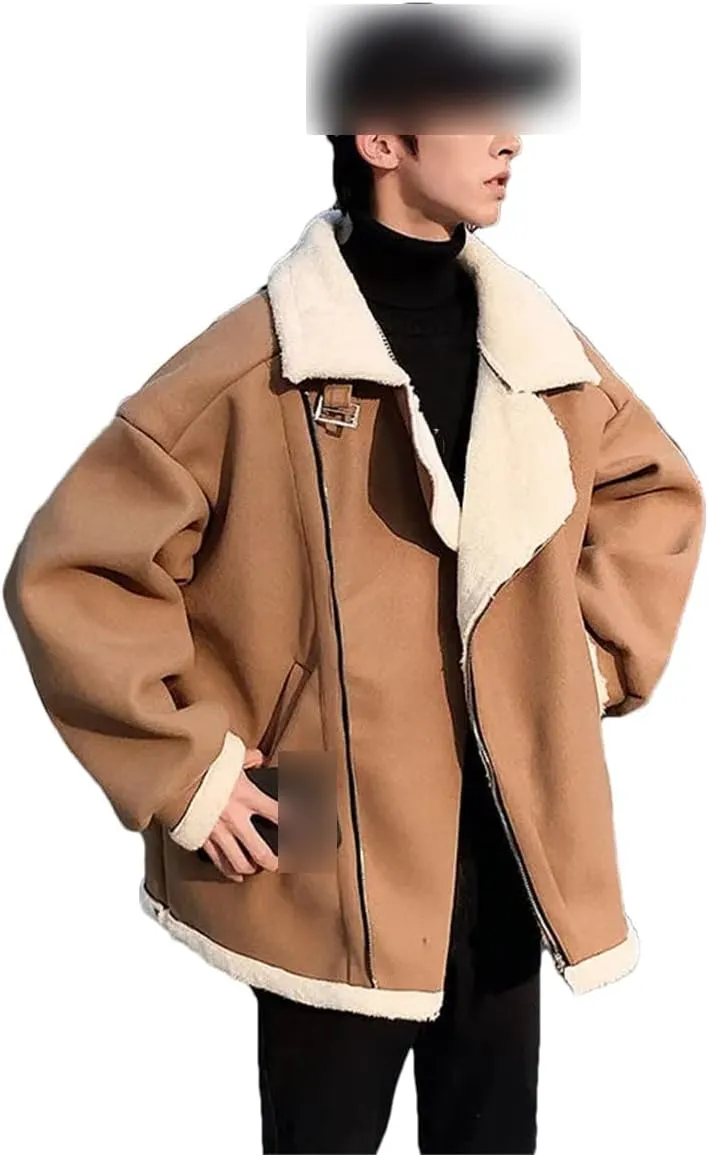 Men Loose Casual Parkas Lambs Wool Trench Coats Thickening Cashmere Cotton-Padded Clothes