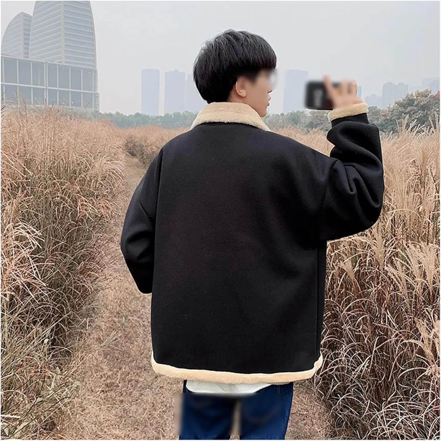 Men Loose Casual Parkas Lambs Wool Trench Coats Thickening Cashmere Cotton-Padded Clothes