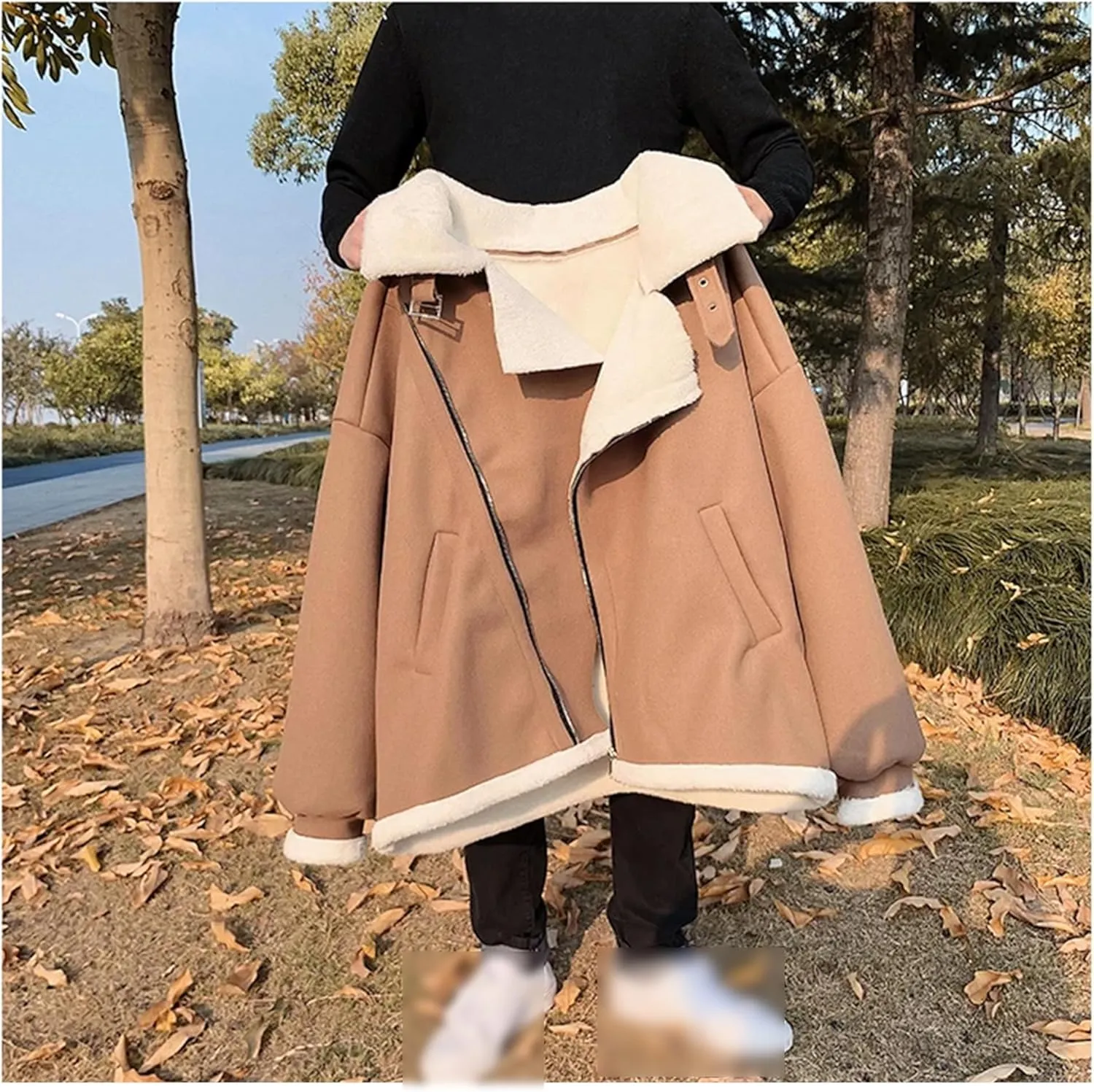 Men Loose Casual Parkas Lambs Wool Trench Coats Thickening Cashmere Cotton-Padded Clothes