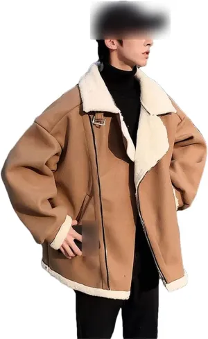 Men Loose Casual Parkas Lambs Wool Trench Coats Thickening Cashmere Cotton-Padded Clothes