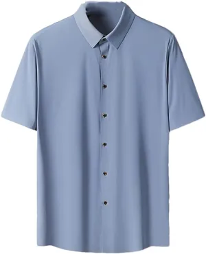 Men Summer Solid Color Short Sleeve Shirt Loose Single-Breasted Casual Shirts Male Quick Dry Blouse