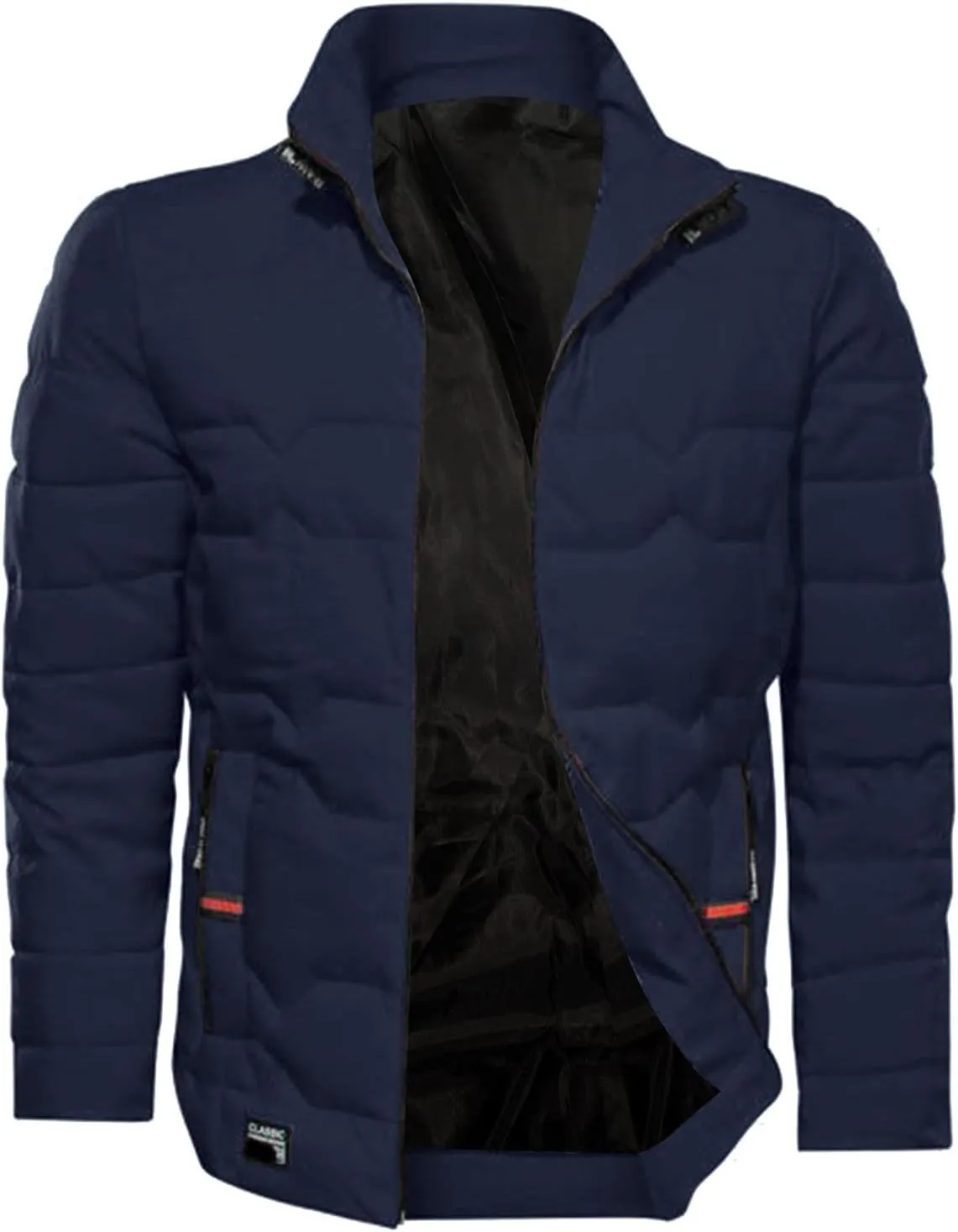 Mens Autumn And Winter Fashion Casual Collar Solid Color Padded Warm Cotton Coat Cotton Padded Jacket Coat Coats for Men