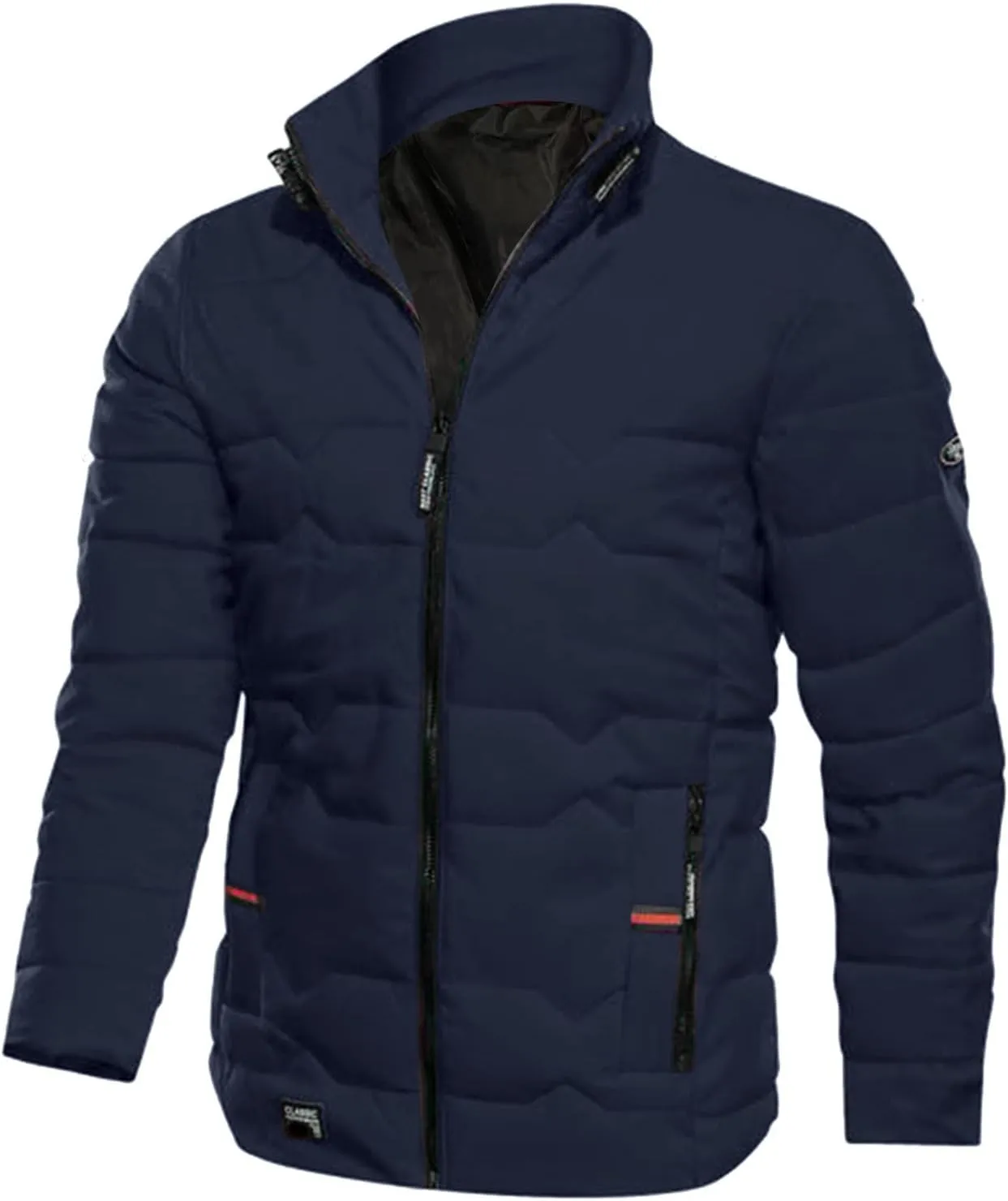 Mens Autumn And Winter Fashion Casual Collar Solid Color Padded Warm Cotton Coat Cotton Padded Jacket Coat Coats for Men