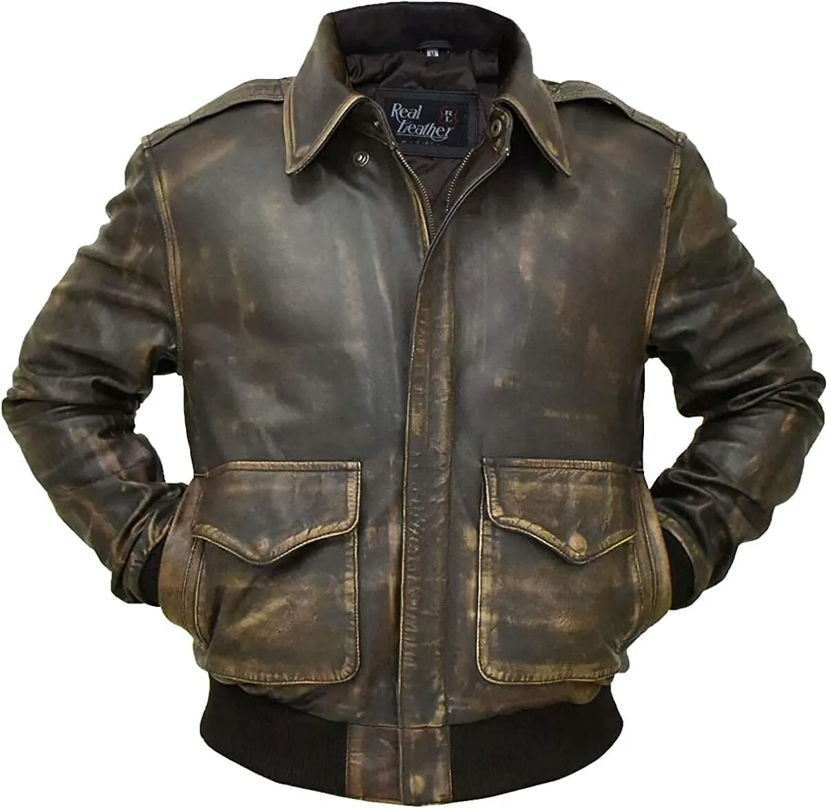 Mens Aviator A-2 Leather Jacket US Air Force Cockpit Flight Pilot Real Lambskin Distressed WW2 Bomber Jackets
