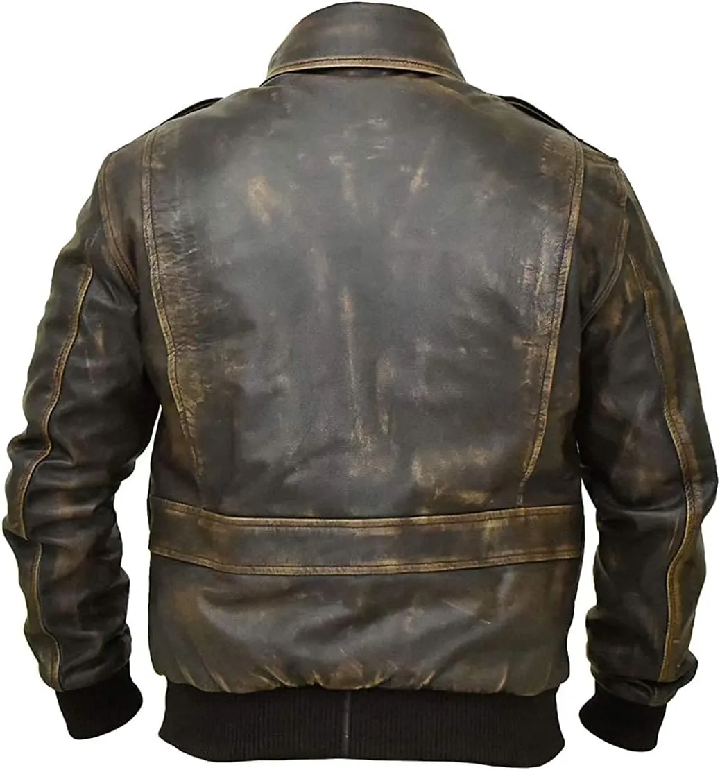 Mens Aviator A-2 Leather Jacket US Air Force Cockpit Flight Pilot Real Lambskin Distressed WW2 Bomber Jackets