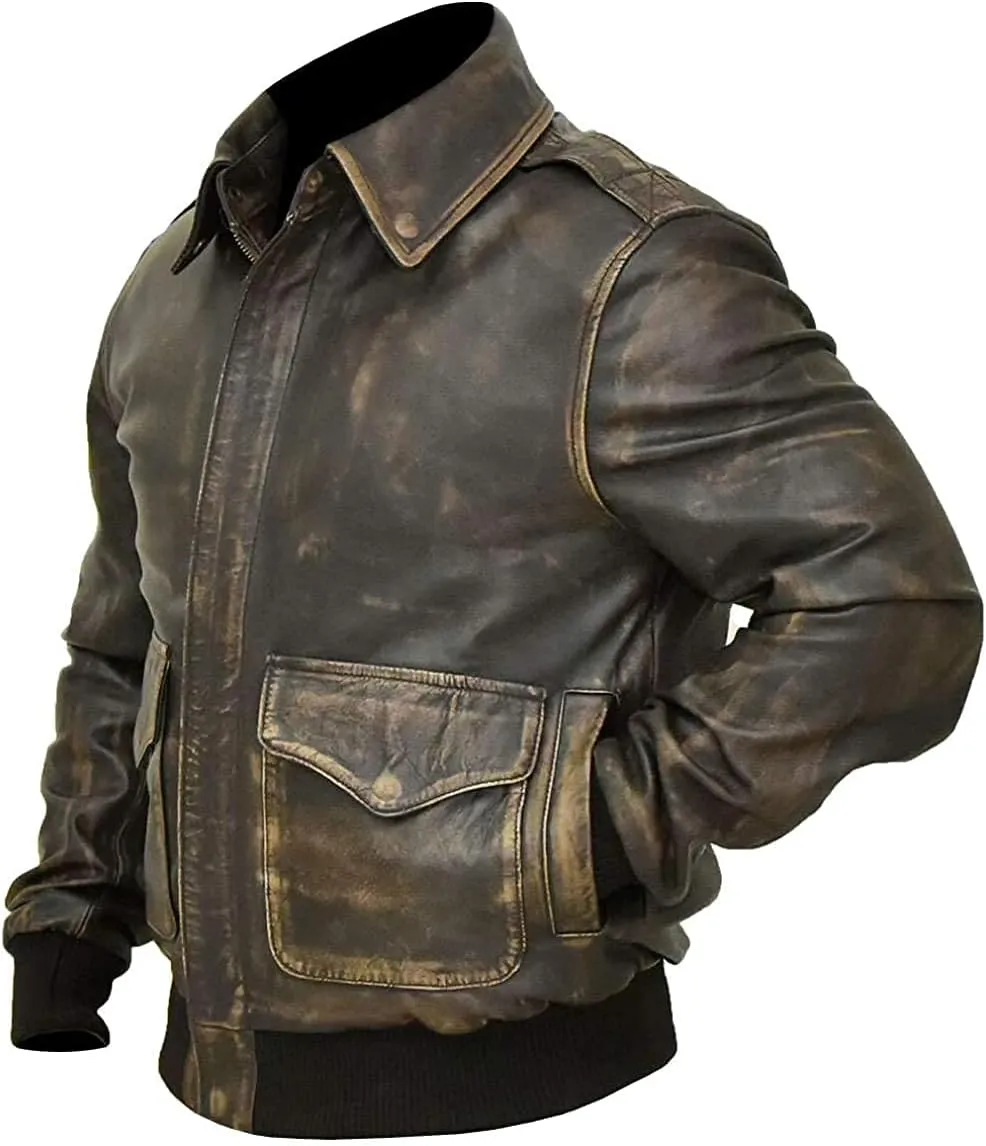 Mens Aviator A-2 Leather Jacket US Air Force Cockpit Flight Pilot Real Lambskin Distressed WW2 Bomber Jackets