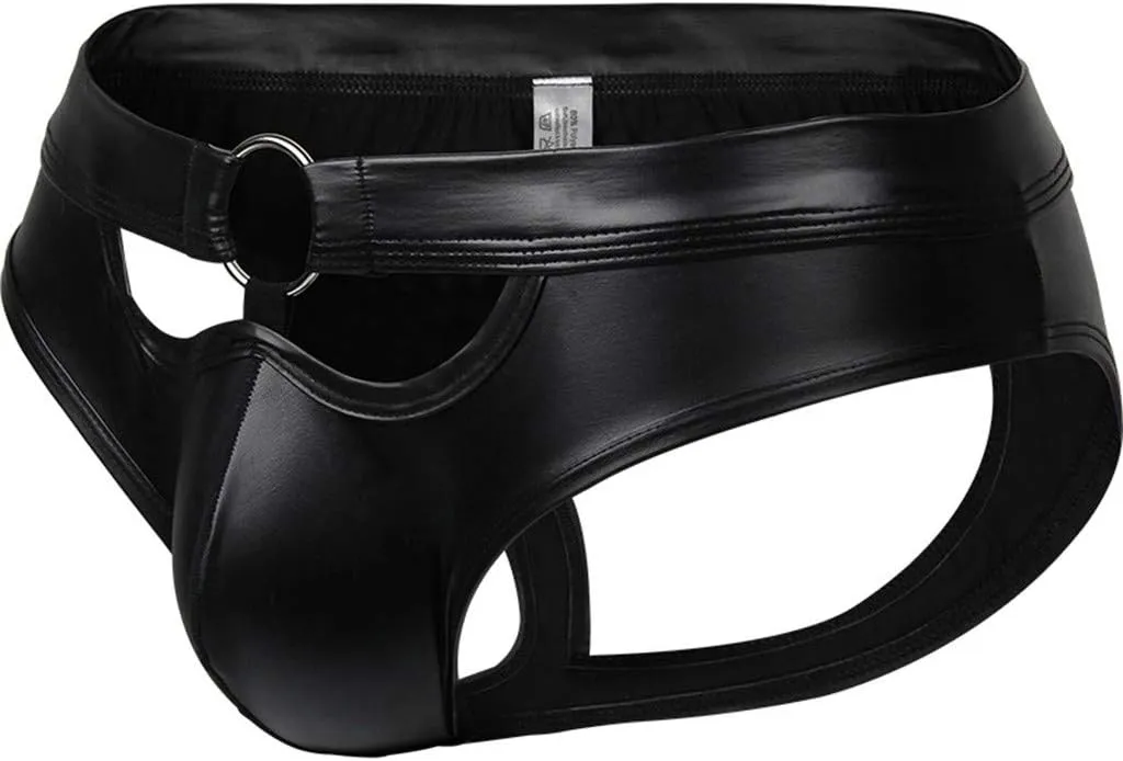 Men's Ball Pouch Thongs Cutout Jock Strap Athletic Supporters Briefs Patent Leather Comfort Bulge Enhancer Bikini