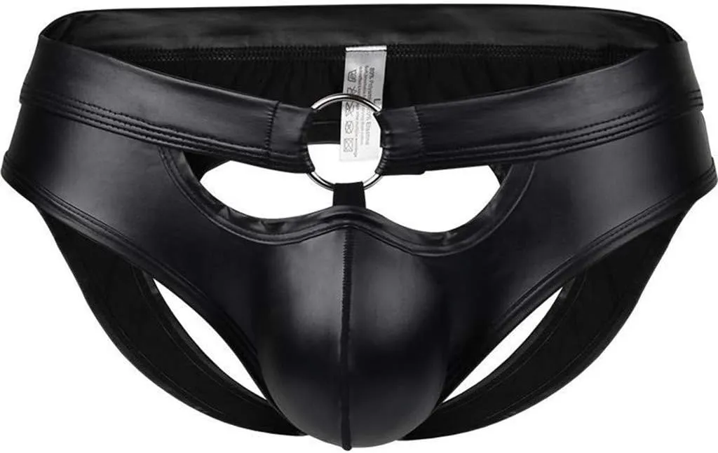 Men's Ball Pouch Thongs Cutout Jock Strap Athletic Supporters Briefs Patent Leather Comfort Bulge Enhancer Bikini