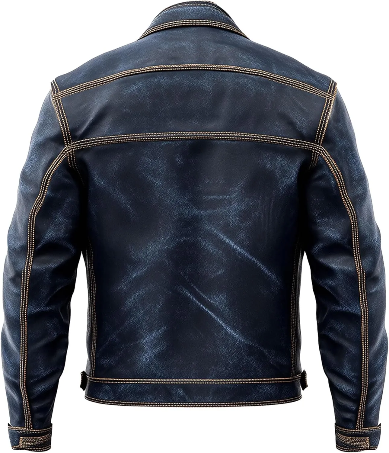 Mens Blue Trucker Denim Style Jacket Multi Pocket Genuine Leather Jackets