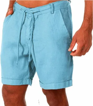 Men's Casual Linen Shorts Lightweight Classic Elastic Waist Shorts Beach Board Summer Slim-Fit Shorts with Pockets