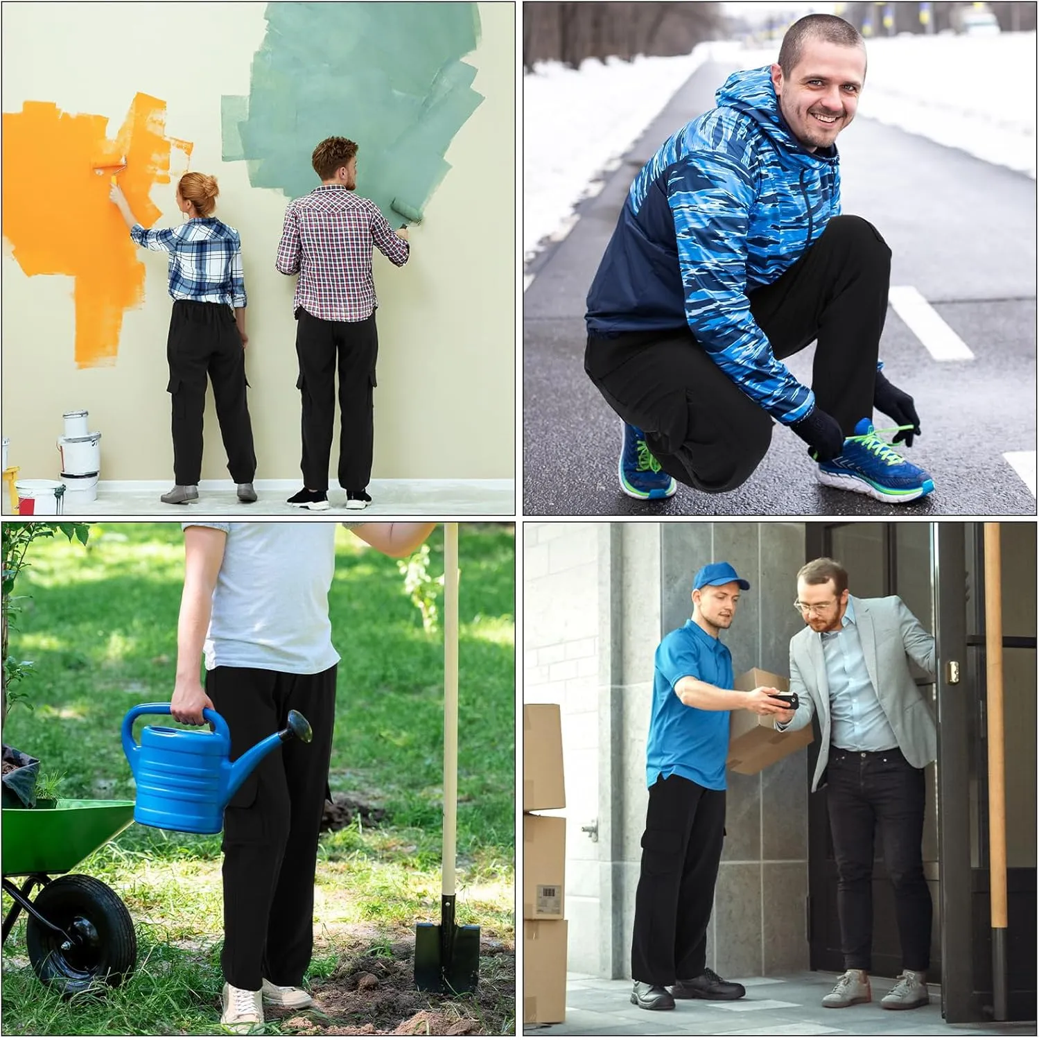 Men's Chef Pants Classic 7 Pocket Chef Cargo Pants Baggy Kitchen Pants with Wide Elastic Waist and Drawstring