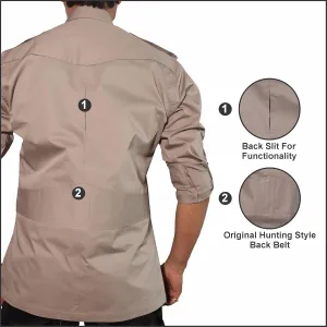 Men's Cotton 2 Pocket Hunting Safari Shirt with Coconut Shell Buttons Quick Dry Hiking Travel Fishing Long Sleeve Cargo Style