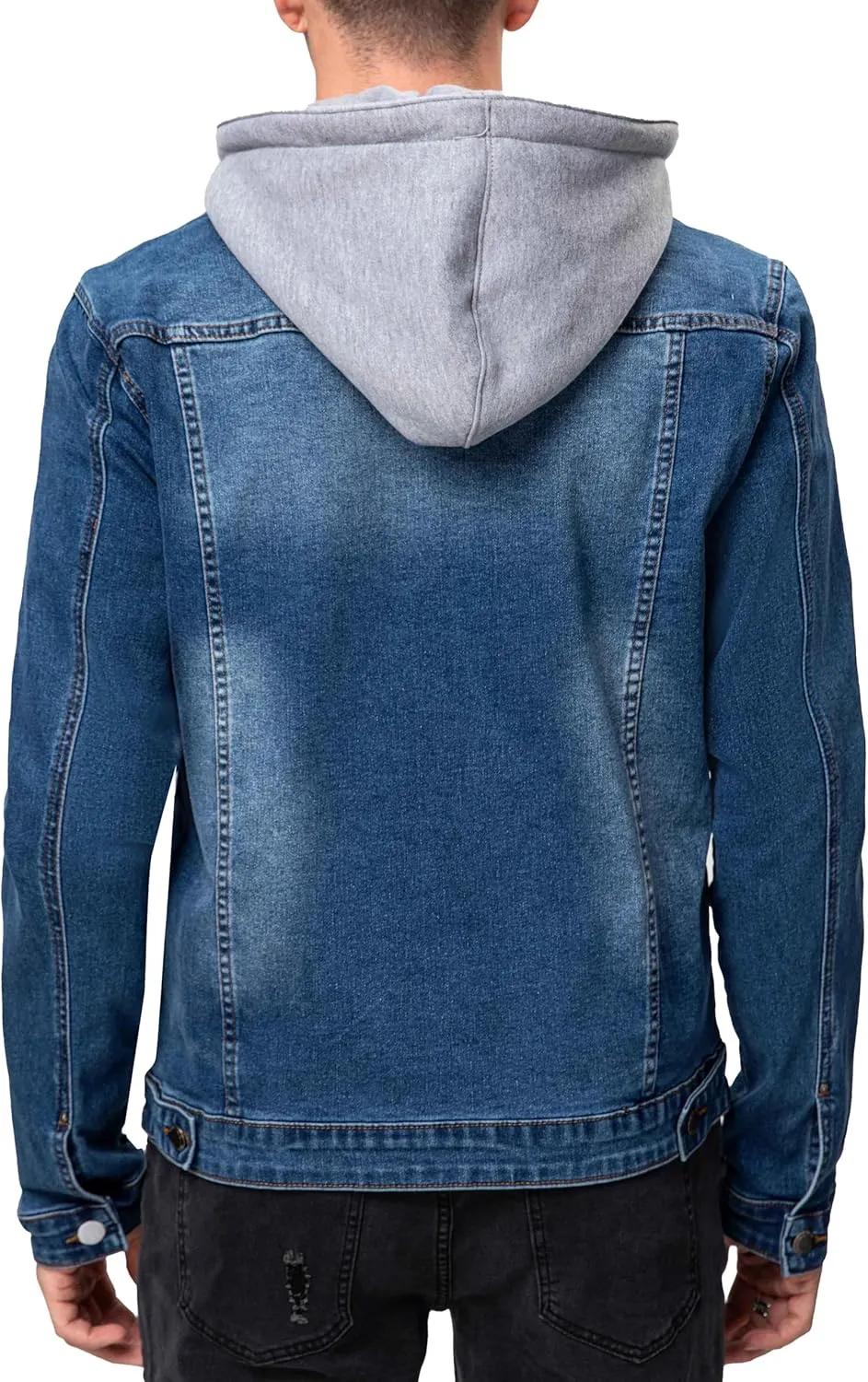 Men's Distressed Denim Jacket Button Down Jean Coat Zipper Hooded Long Sleeve Trucker Jackets