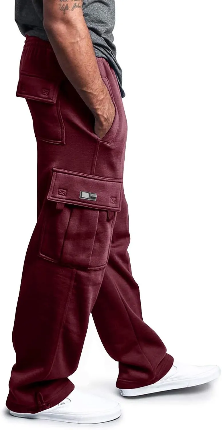 Men's Hip-Hop Pants Autumn and Winter Casual Solid Color Sports Pants with Cuffs, Fitness Pants with Pockets