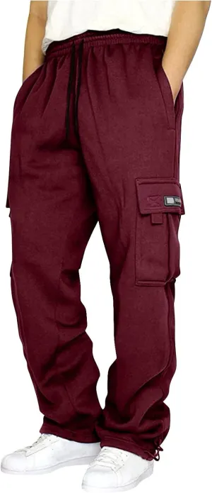 Men's Hip-Hop Pants Autumn and Winter Casual Solid Color Sports Pants with Cuffs, Fitness Pants with Pockets