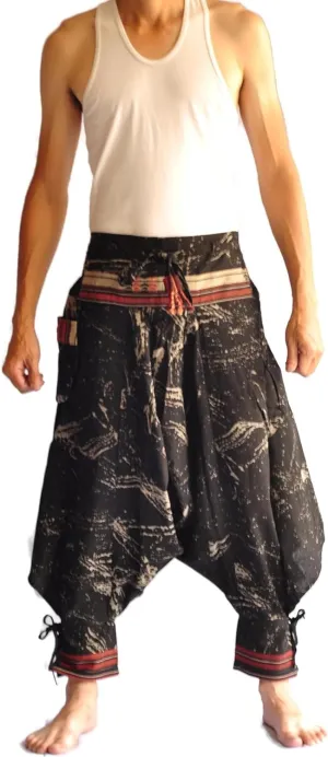 Men's Japanese Style Pants One Size Bleck Painting Mens Baggy Yoga Hippie Boho Aladdin Alibaba Harem Pants Handmade Alibaba, Unique, Yoga, Baggy, Loose, Casual, Ethnic, Hippie, Handmade.