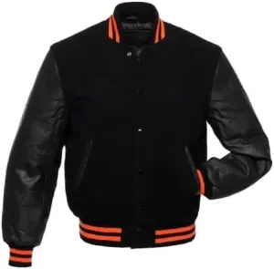 Men's Letterman Jackets Baseball Varsity Wool Body Genuine Leather Sleeves Bomber USA American Style Jacket