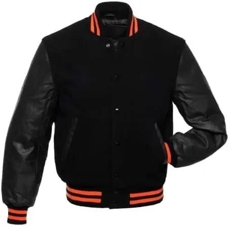 Men's Letterman Jackets Baseball Varsity Wool Body Genuine Leather Sleeves Bomber USA American Style Jacket