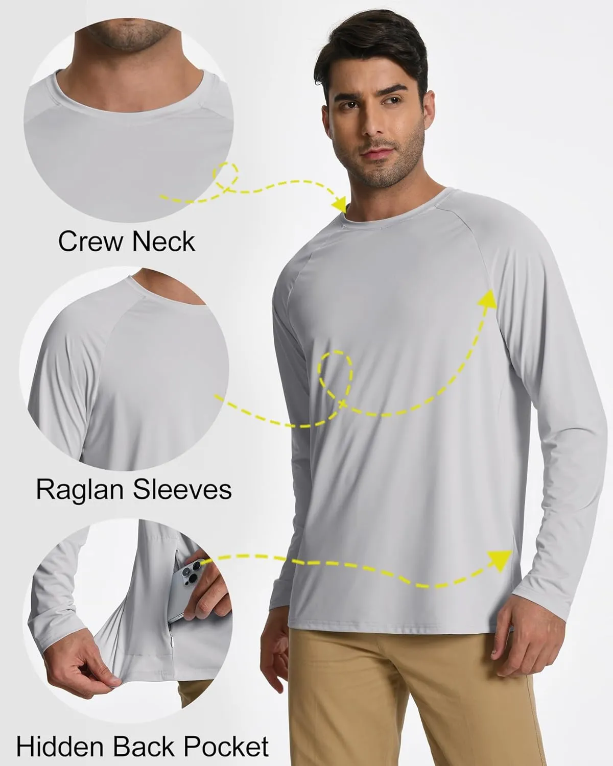 Mens Long Sleeve Fishing Shirts Rash Guard UPF 50  Sun Protection Hoodie Lightweight Quick Dry Beach Swim T-Shirt