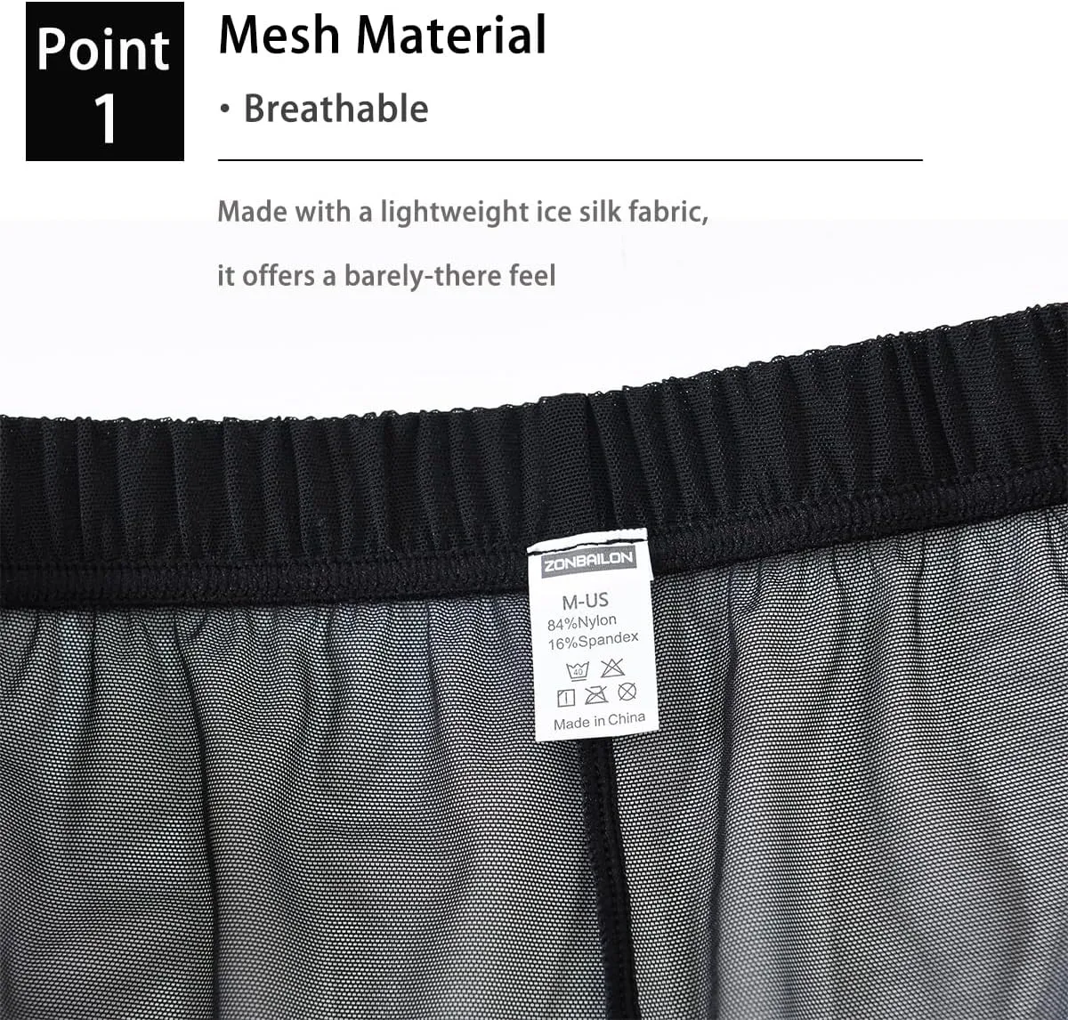Mens Mesh See Through Pajama Bottoms Sexy Sheer Tranparent Long Sleep Lounge Pants for Male