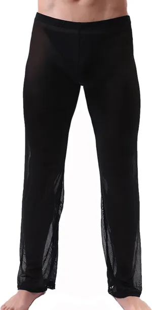 Mens Mesh See Through Pajama Bottoms Sexy Sheer Tranparent Long Sleep Lounge Pants for Male