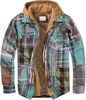 Men's Plaid Flannel Shirt Jacket Warm Hoodie Quilted Lined Hipster Fleece Plaid Jacket Flannel Sherpa Vintage Coats