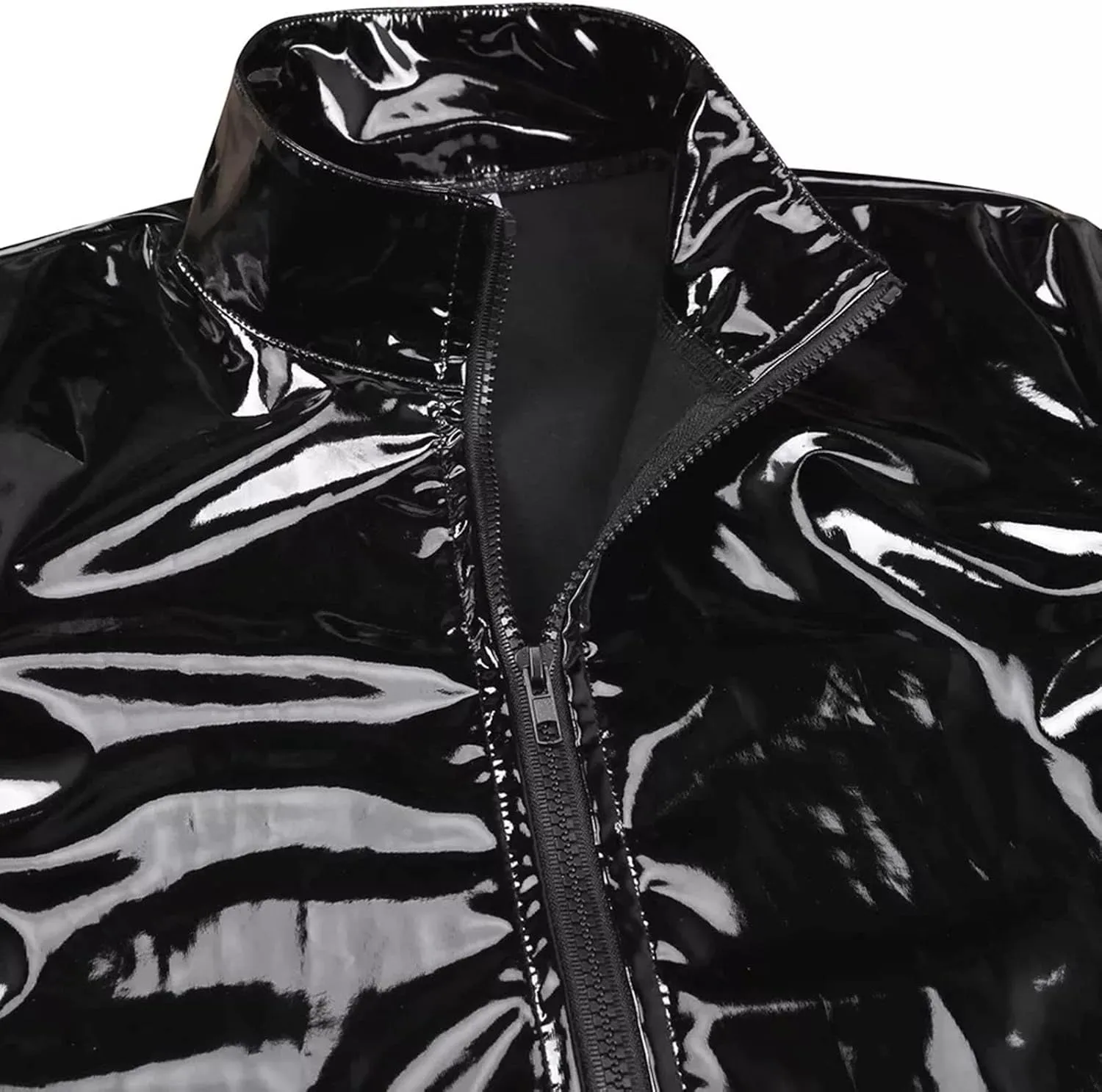 Mens Sexy Underwear Men Sexy Leather Shirt, Glossy PVC Leather Plus Size S-7XL Full Zipper, Shiny Latex Coat for Male