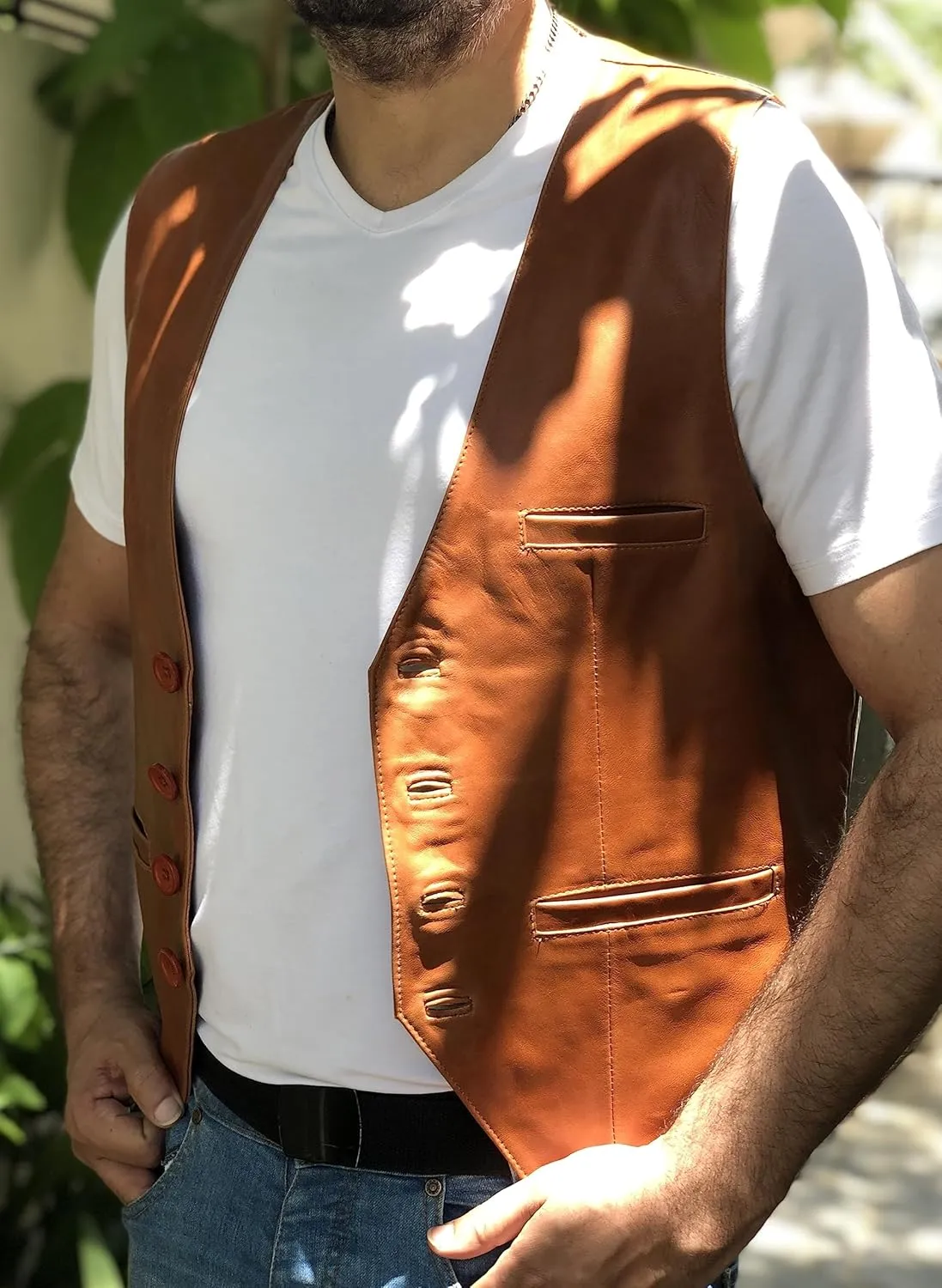 Mens Sheep Genuine Leather Casual Western Vintage Biker Motorcycle Cruise Riding Vest Waistcoat Conceal Gun Pockets