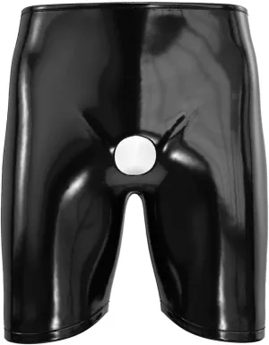 Men's Shiny Leather Boxer, Sexy Open Crotch, Comfort Stretch Waistband, Glossy PU Leather