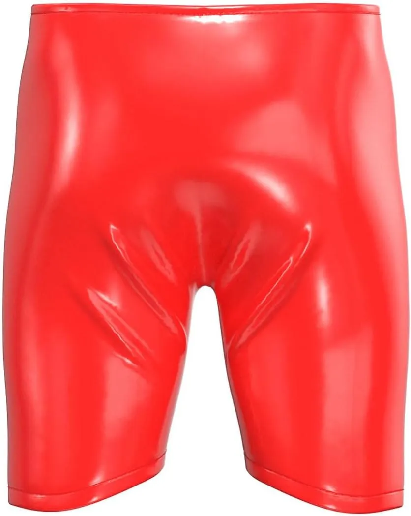 Men's Shiny Leather Boxer, Sexy Open Crotch, Comfort Stretch Waistband, Glossy PU Leather