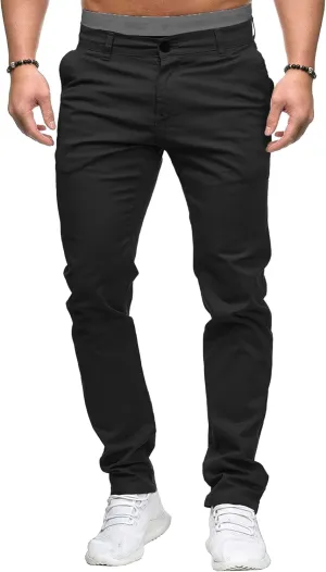 Men's Slim Fit Chino Pants Skinny Slacks Tapered Trousers Solid Color Wrinkle-Resistant Flat-Front Pant