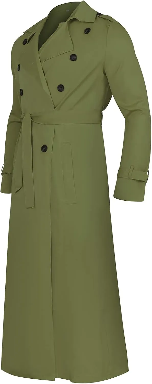 Men's Trench Coat Full Length Double Breasted Lapel Long Coat Casual Slim Fit Fall Winter Classic Stylish Business Overcoat