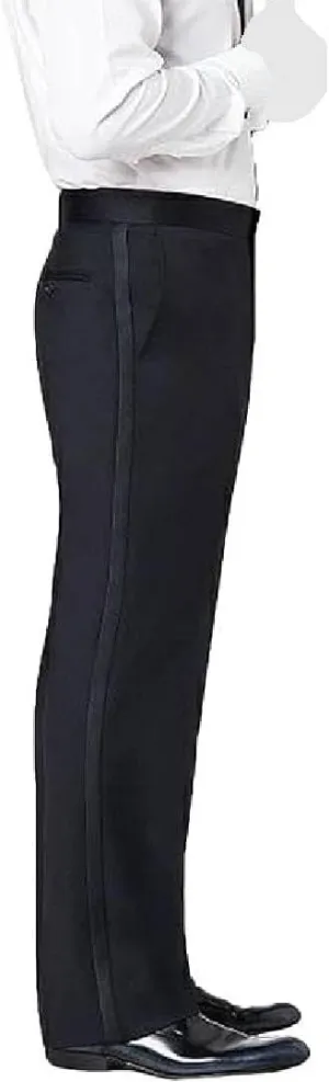 Men's Tuxedo Pants Side Satin Stripe - Pleated Or Flat Front