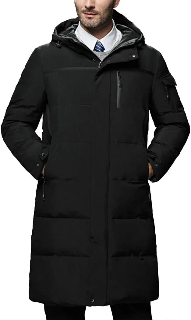Men's Winter Quilted Warm Down Jacket Thick Hooded Mid-Long Puffer Coats