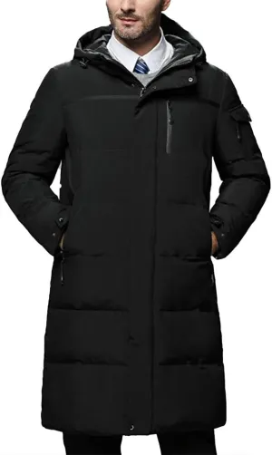 Men's Winter Quilted Warm Down Jacket Thick Hooded Mid-Long Puffer Coats