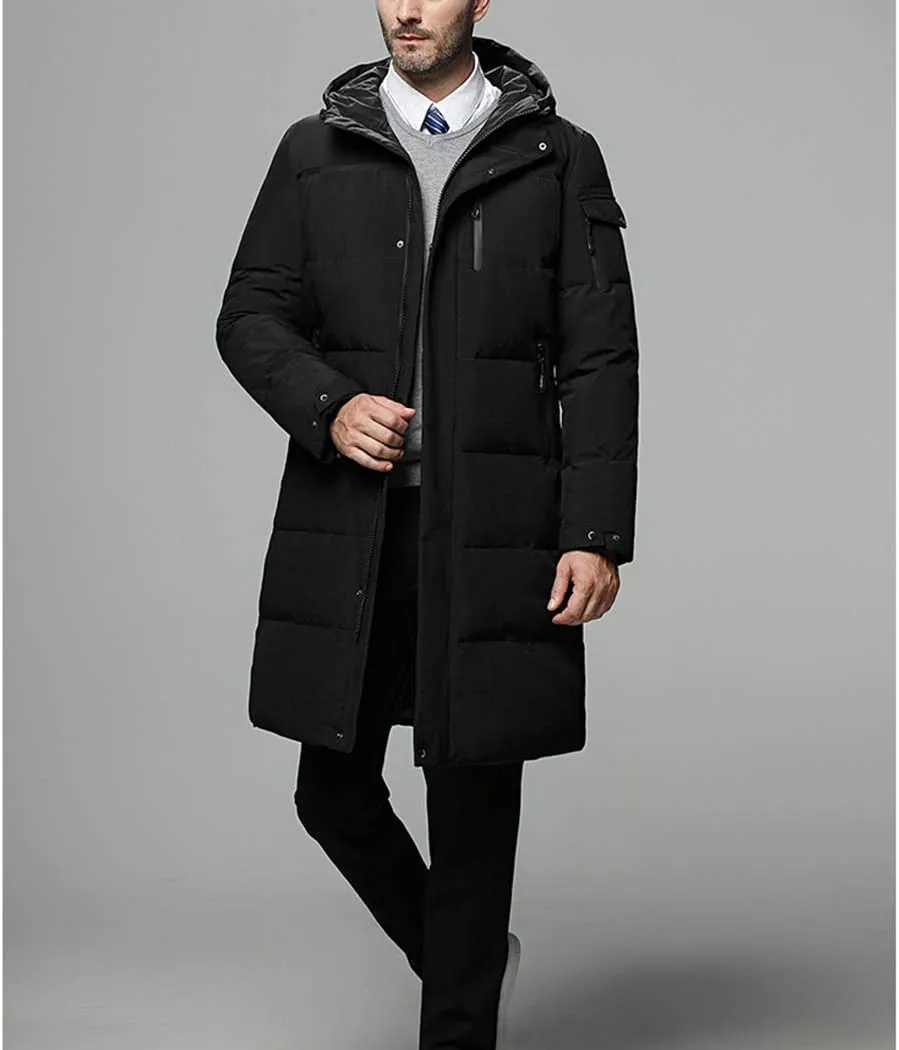 Men's Winter Quilted Warm Down Jacket Thick Hooded Mid-Long Puffer Coats