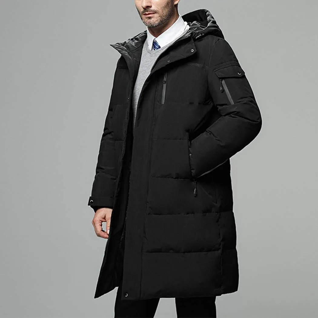 Men's Winter Quilted Warm Down Jacket Thick Hooded Mid-Long Puffer Coats