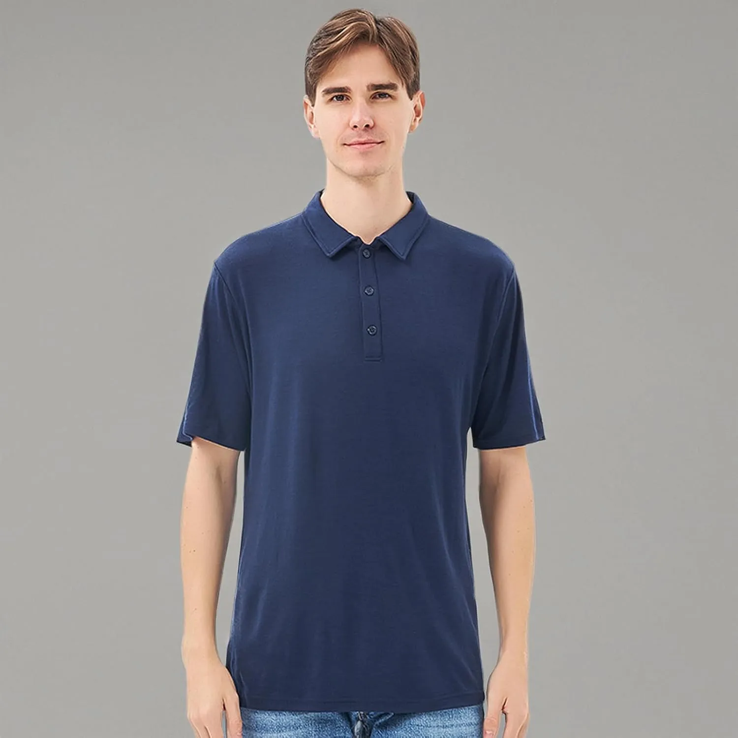 Merino Protect 100% Merino Wool Polo Shirts Mens Anti-Odor Short Sleeve Moisture Wicking Base Layer for Travel