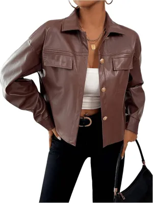 Milumia Women's Pu Leather Long Sleeve Jacket Button Front Motorcycle Coats